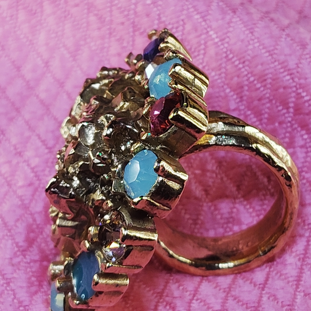 Yves Saint Laurent Gold Ring with Blue and Red Accents